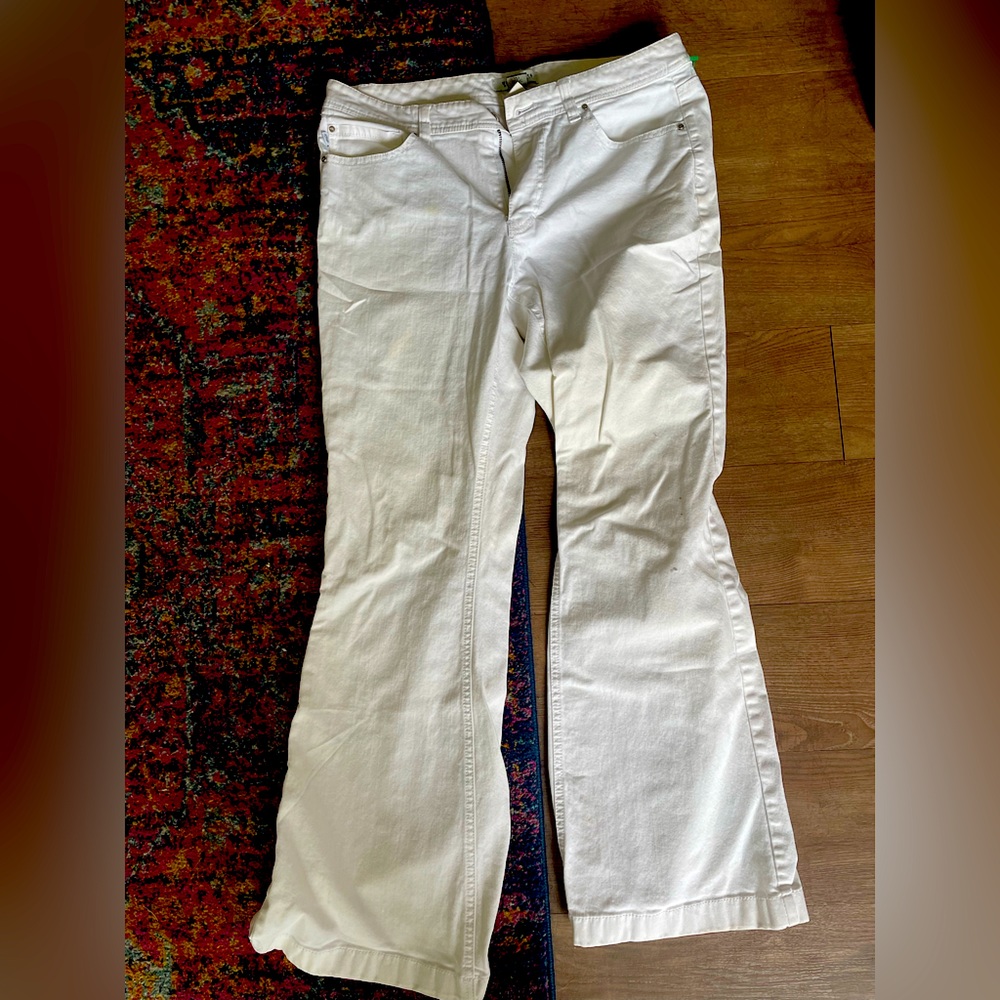 White House Black Market white denim jeans.